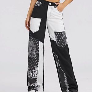 Colorblock patch jeans